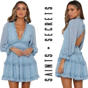 Saints + Secrets Blue Leopard Print Ruffle Issy Dress